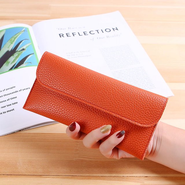 Bolso de mujer Cartera larga de mujer Bolso de moda para mujer Cartera fina para estudiantes Monedero con hebilla simple