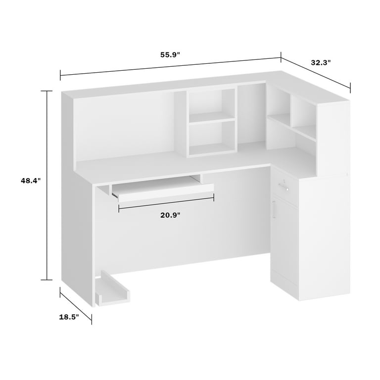 DiDuGo 55 White L Shaped Desk with Storage Shelf Corner Office