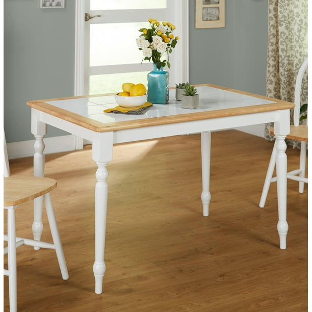 Tara Tile Top Table White Natural, Round Kitchen Table With Ceramic Tile Top