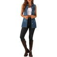 thumbnail image 3 of INSPIRE CHIC Women's Denim Vest Sleeveless Button Down Mid Length Casual Jean Vest M Dark Blue, 3 of 7