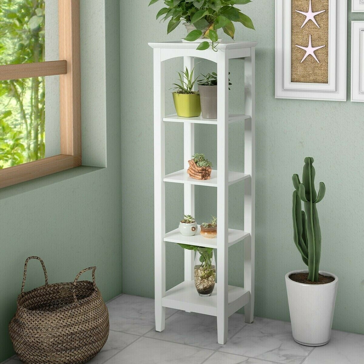 5Tier Wooden Shelves Storage Rack Multifunctional Freestanding Shelving Unit US