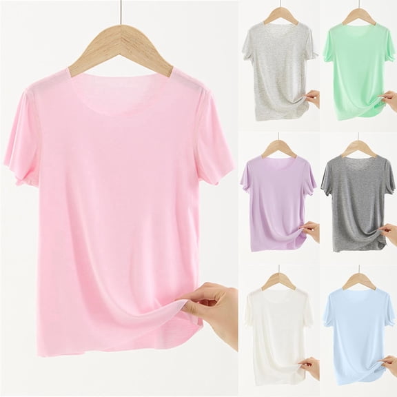 Crunowin Boys and Girls Short Sleeve T-Shirt Round Neck Solid Color Summer Lightweight Breathable Kids Top Light Blue Size 12