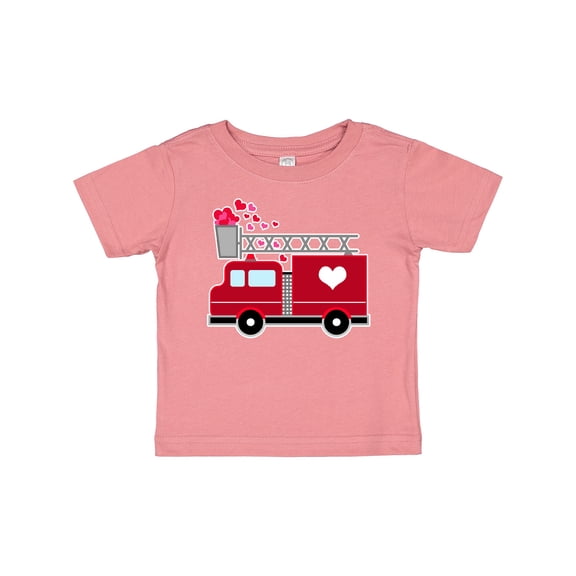 Inktastic Valentine's Day Red Firetruck with Pink Hearts Boys or Girls Baby T-Shirt