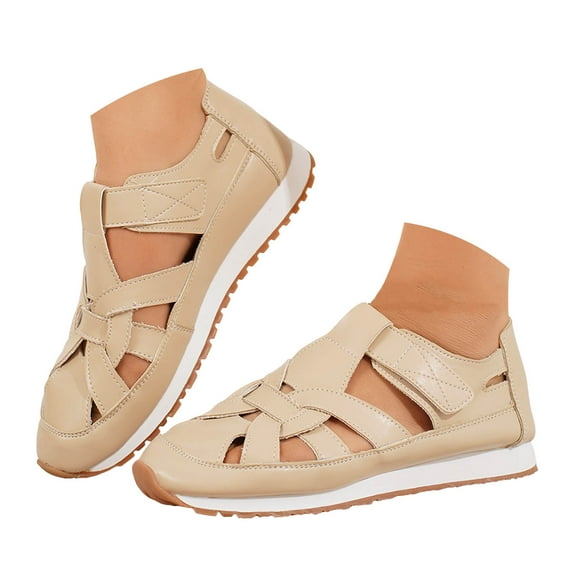 Mepaouo 2025 Women's Closed Toe Sandals Hollow out Flat Walking Shoes Casual Summer Slip on Sandal