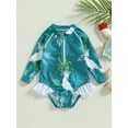 thumbnail image 2 of Bagilaanoe 1-6T Baby Girl One Piece Swimsuits Kids Zipper Rush Guard Swimshirts Quick Dry Long Sleeve Swim Shirt Toddler Swimwear Bathing Suit Ruffled Beachwear, 2 of 9