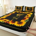 thumbnail image 3 of Manfei Vibrant Rustic Sunflower Queen Sheet Sets for Teens, Autumn Happy Harvest Flat Sheet, Black Orange Queen Fitted Sheet, Lightweight Room Decor, 4pcs, 3 of 7