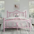thumbnail image 2 of Sha Cerlin Full Size Metal Platform Bed Frame with Victorian Vintage Butterfly Headboard&Footboard, Pink, 2 of 8