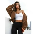thumbnail image 2 of PUWEI Women's Sherpa Fleece Cropped Jacket Fuzzy Warm Coat Button Down Outwear with Pockets, 2 of 7
