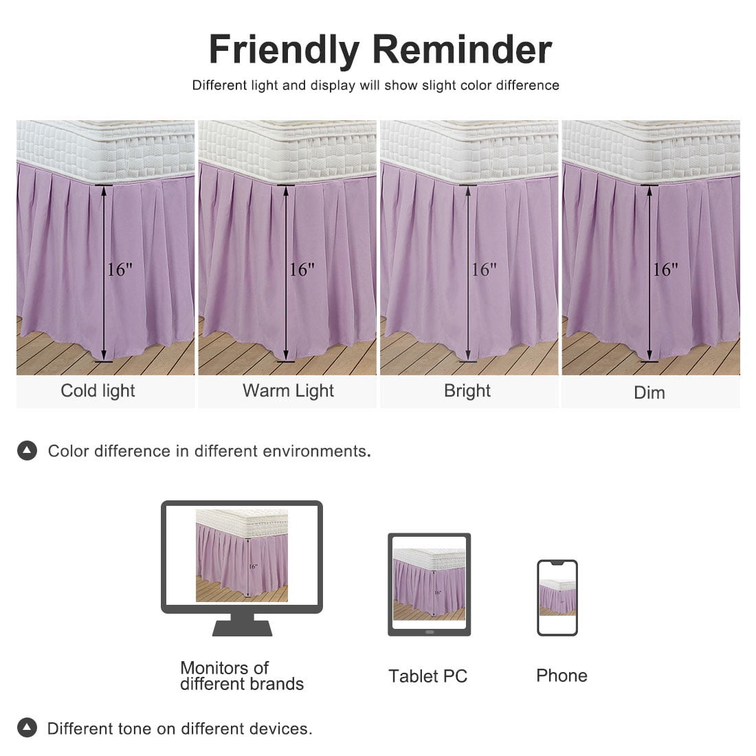 Unique Bargains Polyester Ruffled Bed Skirt with 16" Drop Full Light Purple