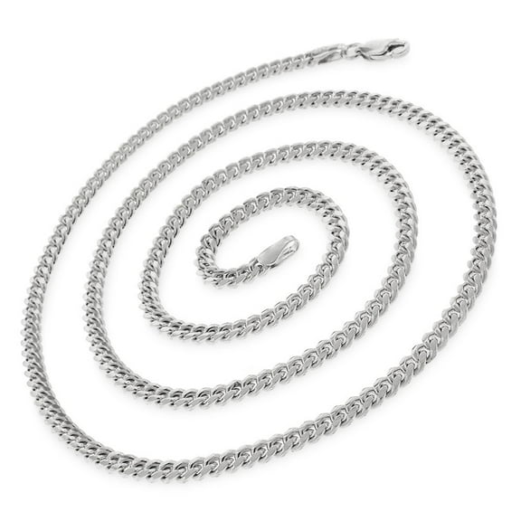 925 Italian Sterling Silver 3.5mm Miami Cuban, FREE Microfiber Cloth, Solid Bombe Curb Link Rhodium Chain Mens Womens Necklace, Giorgio Bergamo