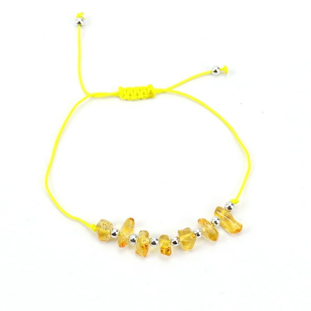 Xiao Hua Pulsera de cuentas hecha a mano, ideal para hombres y mujeres, con cuentas de cristal de piedra natural y ajustable (amarilla).