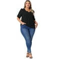 thumbnail image 3 of DARING DIVA Women's Plus Textured Notched V Neck Blouse 1X Black, 3 of 6