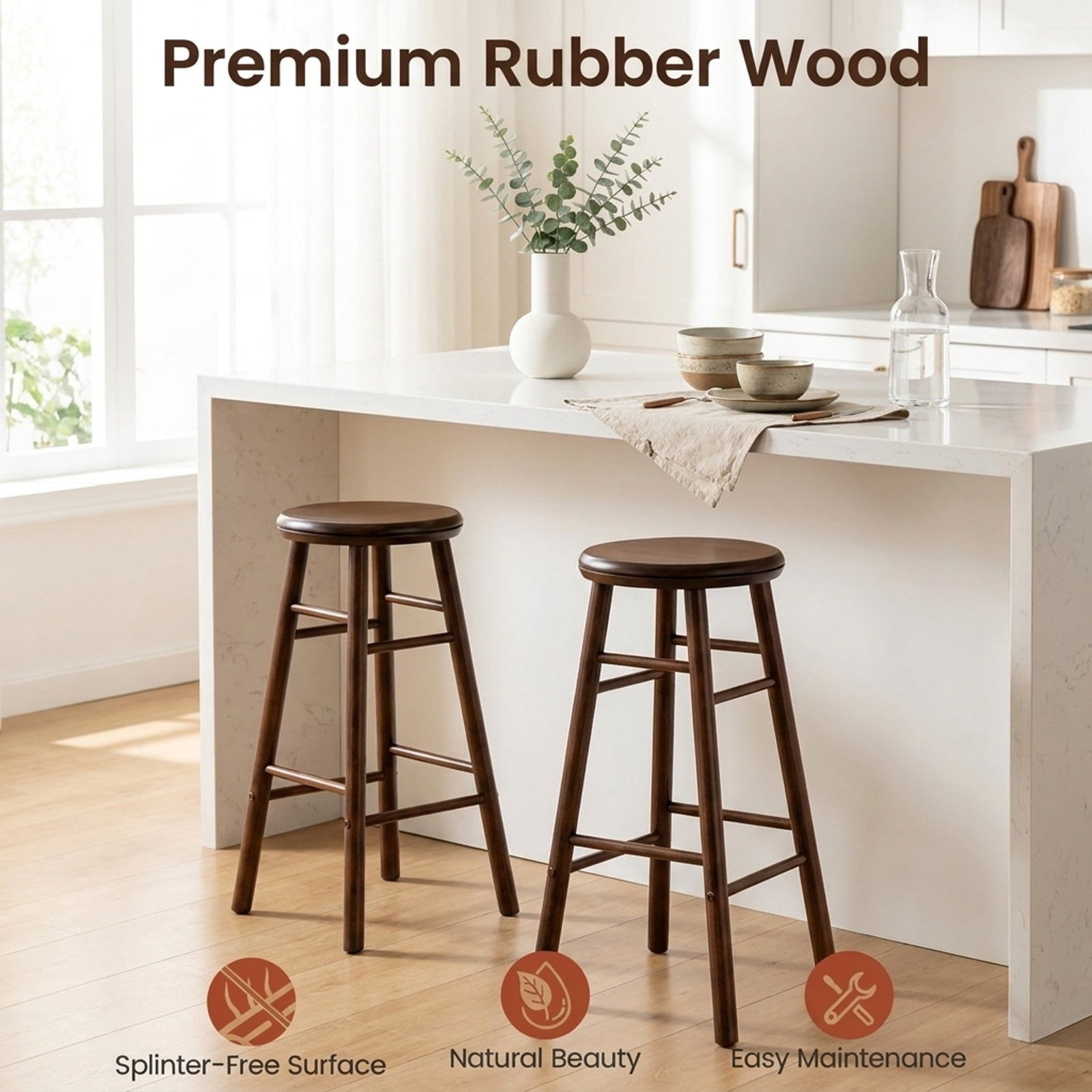 Furnibear 29" Swivel Bar Stools Set of 2 with Footrests & Crossbars for Kitchen Island Counter Bar Pub Dining Home, Walnut