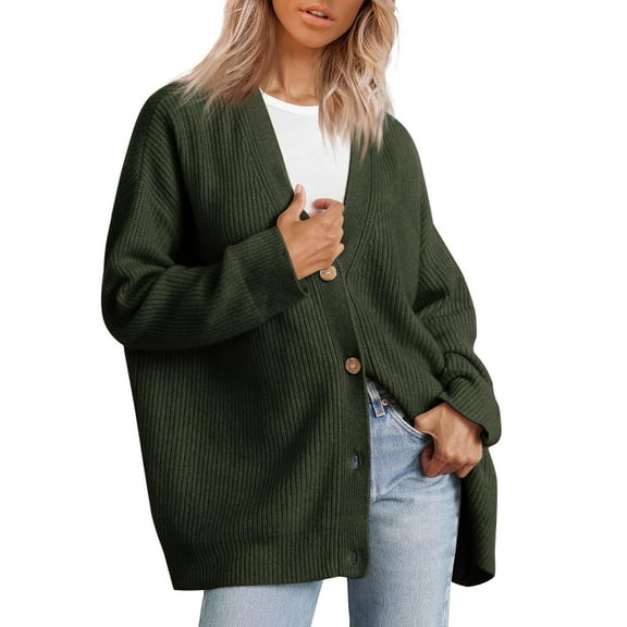 Cute Sweater Women Oversized Ribbed Knit Button Down Cardigan Solid V Neck Knitted 2025 Fall Outfits