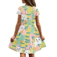 thumbnail image 5 of Uourmeti Easter Dress for Girls 10-12Y Casual Bunny Print Short Sleeve Swing Dresses Colorful Egg Crew Neck Midi Holiday Party Dress with Pockets, 5 of 6