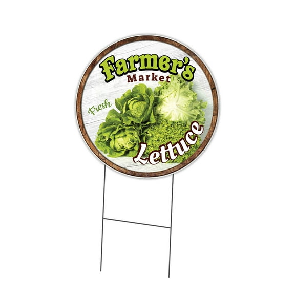 SignMission Corrugated Plastic Sign With Double Sided Image 24" Circular - Farmer's Market Lettuce | Coroplast Yard Sign With Stake | Made in the USA