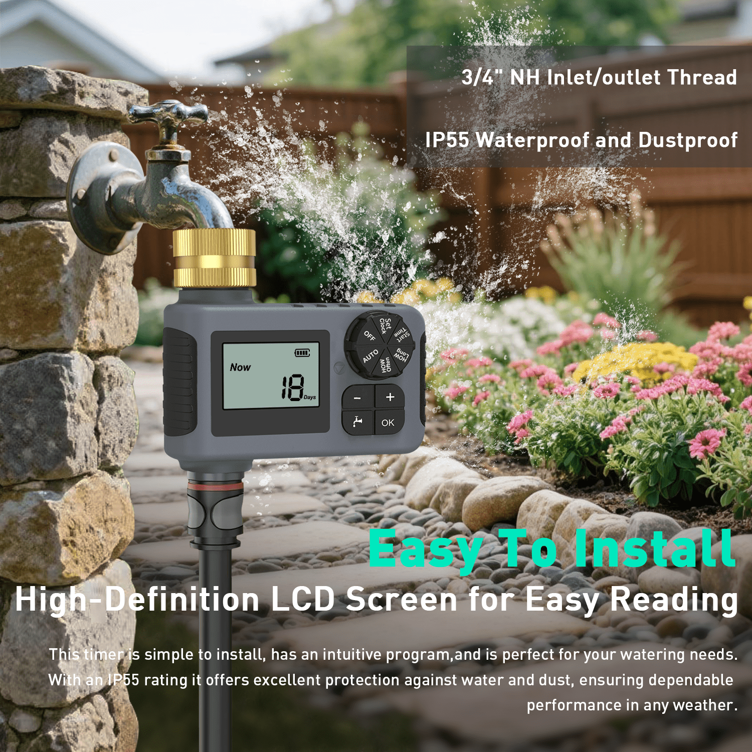 Hose Water Timer, Programmable Sprinkler Timer with Rain Delay/Manual/Automatic Drip Irrigation System for Outdoor Garden Yard - 1 Outlet