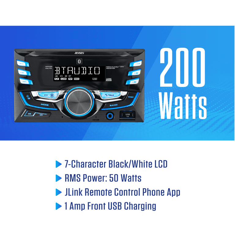 Jensen, Double DIN Car Stereo, Bluetooth, USB, Push to Talk