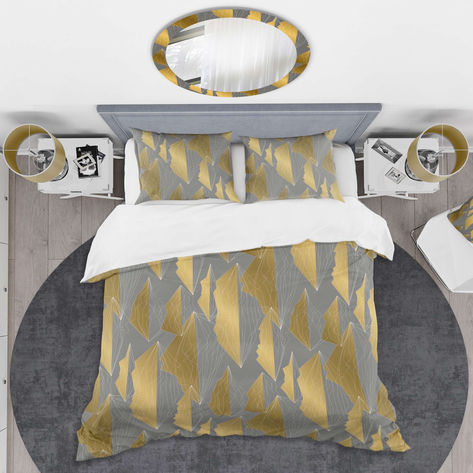 Designart 'Golden Polygon Pattern' Mid-Century Modern Duvet Cover Set