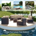 thumbnail image 4 of ALAULM 9 Pieces Patio Conversation Furniture Set Outdoor Sectional Sofa Sets W/Cushions Brown PE Rattan, Sand, 4 of 7