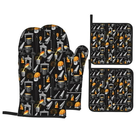 

Oven Mitts and Pot Holders Sets 4 pcs construction tools Non-Slip Oven Gloves Potholders Soft Quilted Lining Heat Resistant Gloves Hot Pads for Kitchen Cooking Baking