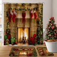 thumbnail image 1 of EcoNesxp Ensemble de Rideau de Douche de Noël Rouge avec Œillets Imperméable avec Tapis Motif Sapin de Noël Cheminée Ensemble de 4 Pcs Décoratif pour Salle de Bain, 1 of 5