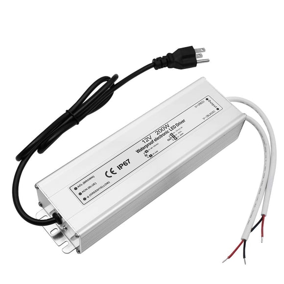 LED Driver Waterproof IP67 200W 12V LED Power Supply Transformer Adapter 110V AC to 12V DC Low Voltage Output with 3-Prong Plug 3.3 Feet Cable for LED Strip Lighting, Outdoor Use
