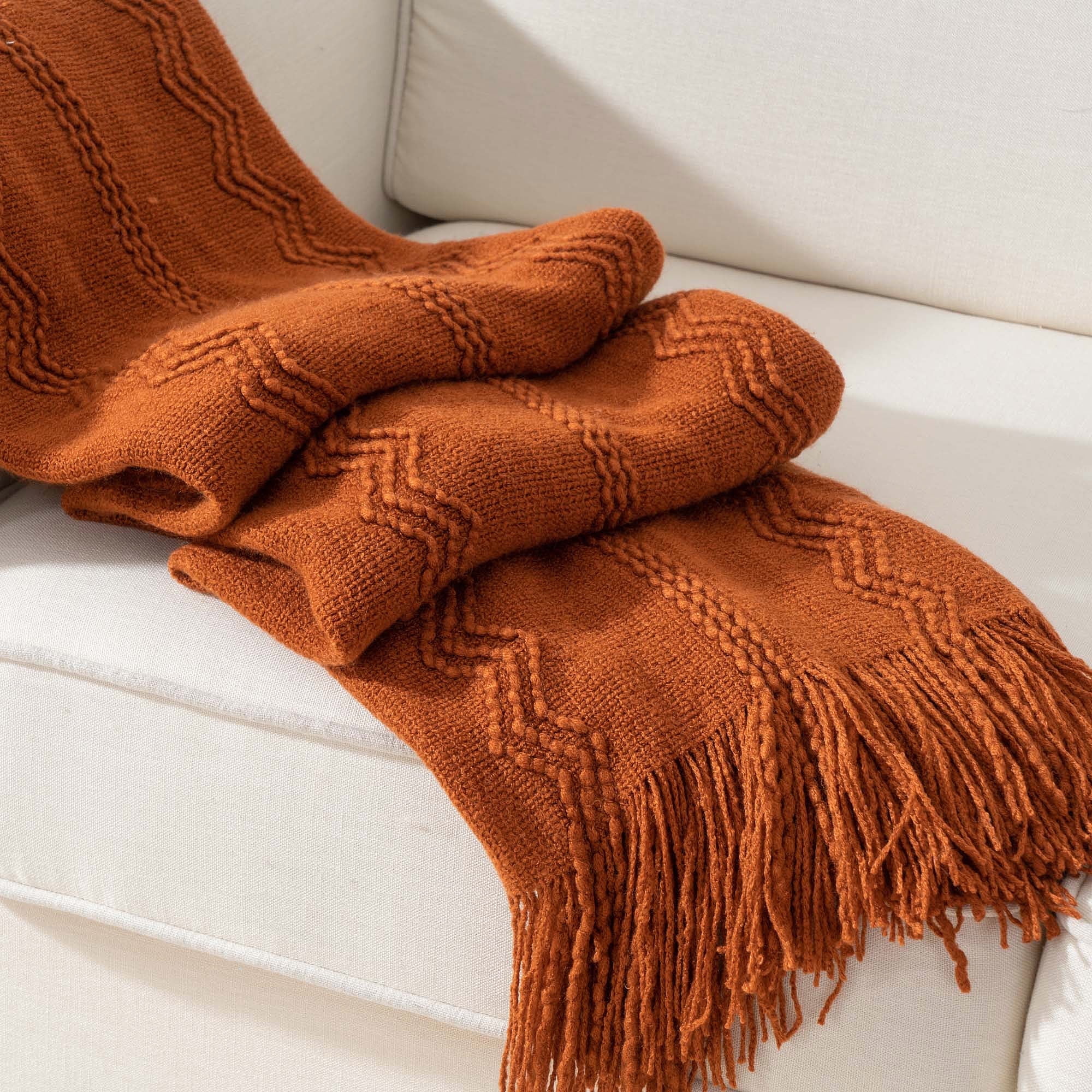 Battilo Caramel Throw Blanket, Lightweight Rust Orange Knit Blanket, Fall Decorative Throw for Couch ,50"x60"