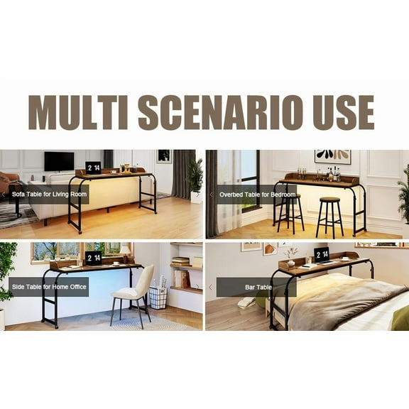 Lanzxjv 40cm Over Bed Table, Overbed Table with 360 Degree Wheels, Mobile Bed Desk with Baffle, Cup Holder, Length Height Adjustable Standing Workstation Table