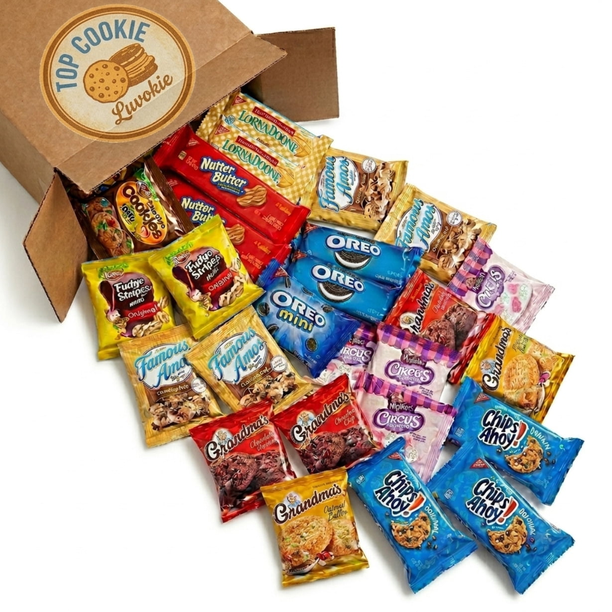One Stop Cookies Individually Wrapped Variety Pack - Cookies Bulk Assortment Top Package Sampler (45 Count)