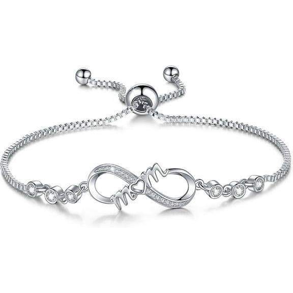 Infinity 8 Symbol Mom Bracelet, Adjustable Alloy Jewelry with "Mom" Charm, Silver Plated Gift for Mother’s Day, Birthday, Grandma