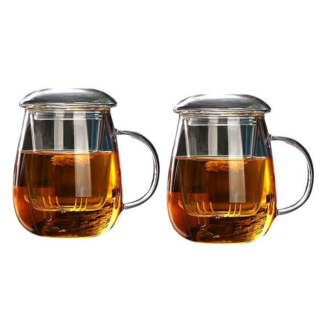 2X Taza de Té de 550ML con Filtro de Tapa, Tazas de Café Juego de Té Tazas Bebida de Cerveza Taza de Oficina Vaso de Bebida Transparente Taza de Vidrio Estilo Chino