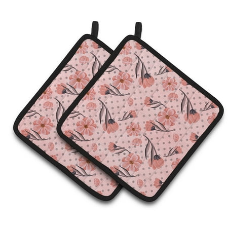 

Caroline s Treasures Pink Flowers and Polka Dots Pair of Pot Holders