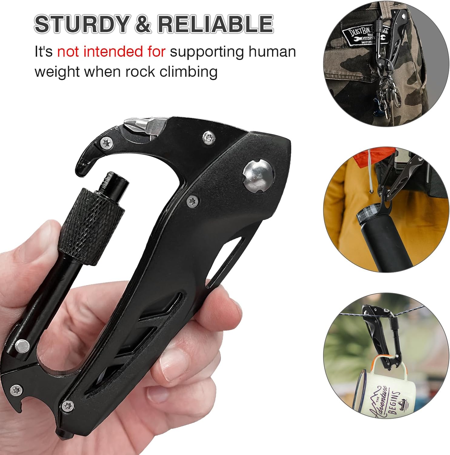 Multitool Carabiner with Pocket Knife, Stocking Stuffers Gifts for Men, EDC Carabiners Folding Knives, Bottle Opener, Window Breaker and Screwdriver, Survival Gear Camping Hiking