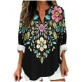 thumbnail image 2 of JTZGDY Plus Size Women's Boho Floral Print Tops Fall Casual Rolled-up Long Sleeve V Neck Tshirts Blouse Loose Fit Beach Vacation Outfits Black#03 M, 2 of 6