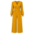 thumbnail image 4 of Sunnin Womens Jumpsuit Solid Color V Neck Long Sleeve Zip Pleated Waist Wide Leg Lounge Wear, 4 of 6