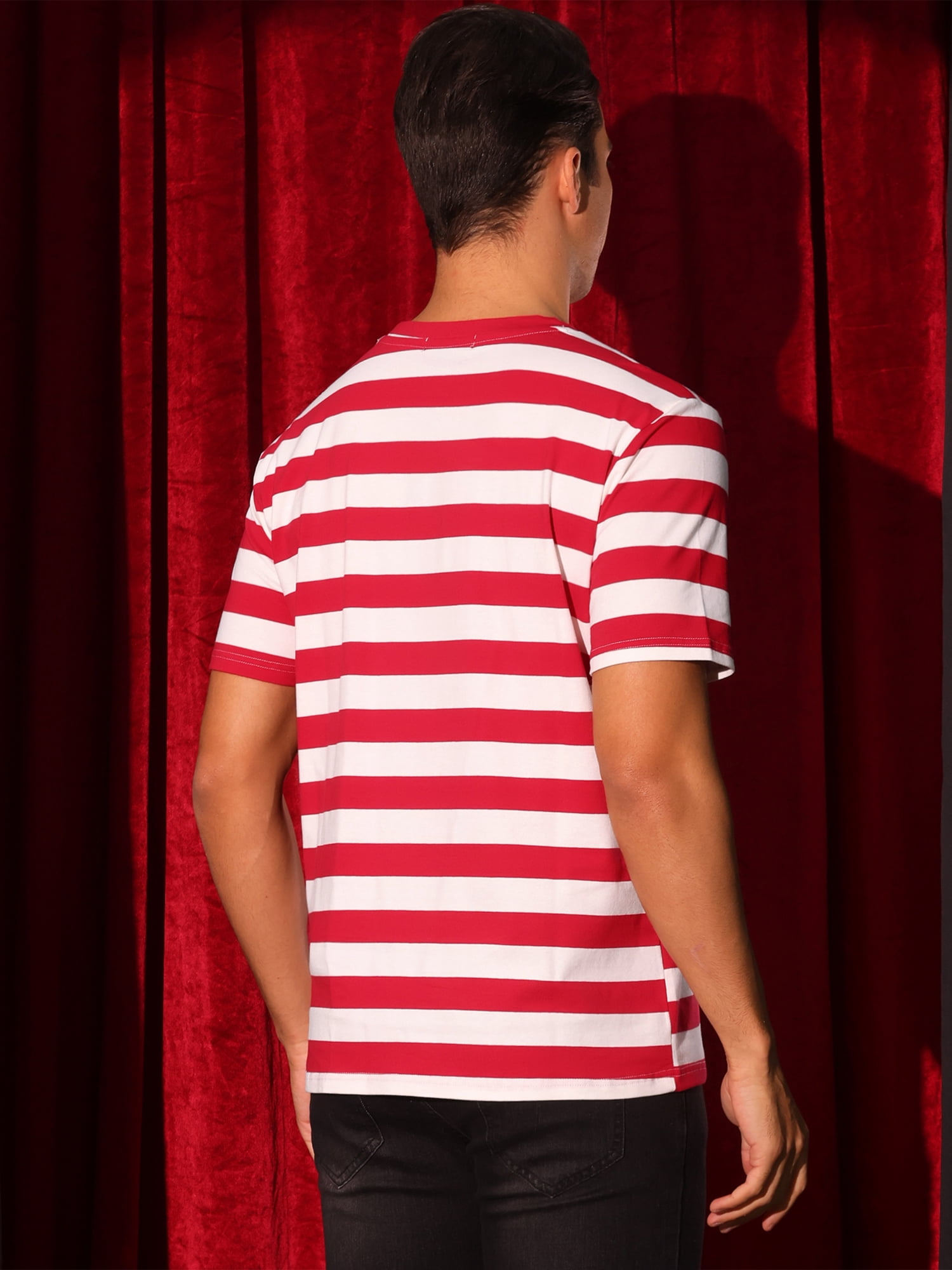 DARING DIVA Men's Striped Short Sleeve Crew Neck Casual Stripes T Shirt XL Red White