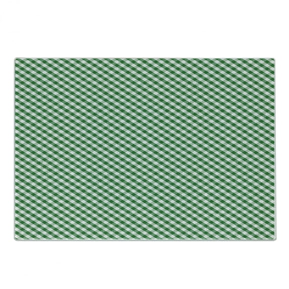 Abstract Green Cutting Board, Gingham Pattern Crossing Lines and Little Squares, Decorative Tempered Glass Cutting and Serving Board, in 3 Sizes, by Ambesonne