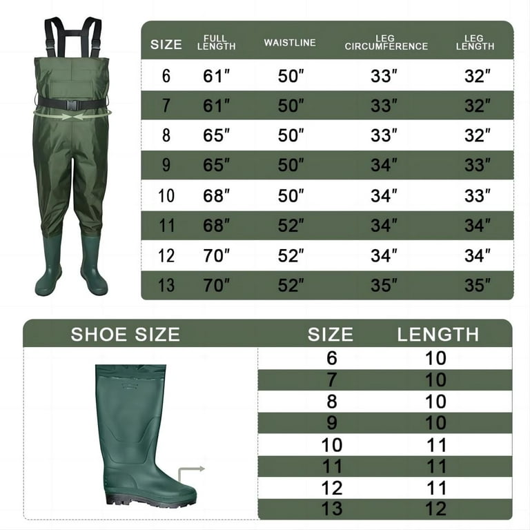 WSYW Waterproof Chest Waders Nylon 2-Ply Rubber Bootfoot for Hunting  Fishing Green US Size 6