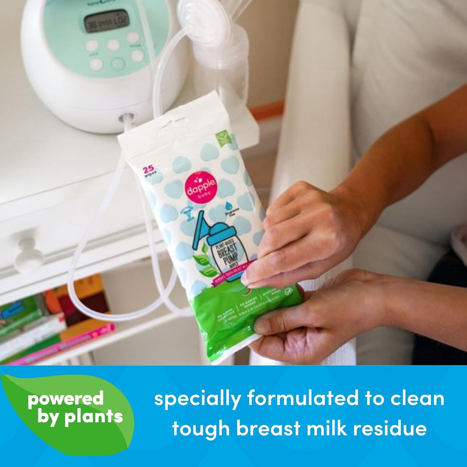 Baby Breast Pump Wipes, Powered by Plants, Hypoallergenic, Removes Milk Residue, No Rinse, Fragrance Free, 25 Count (Pack of 3)