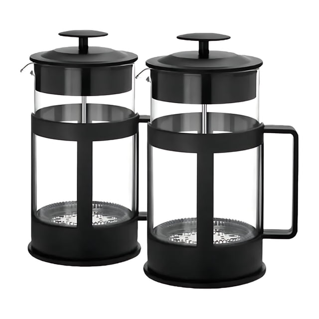 2pzas Cafetera Prensa Francesa 350ml Vaso Vidrio Color Negro Transparente