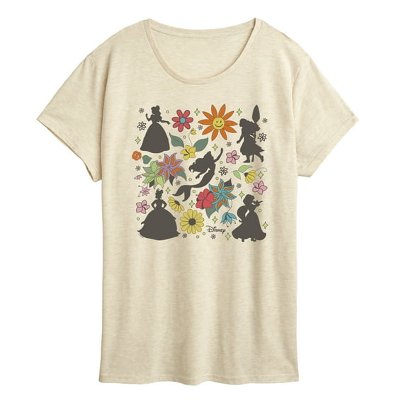 Disney Princess - Princess Silhouettes Flowers- Women's Short Sleeve Graphic T-Shirt