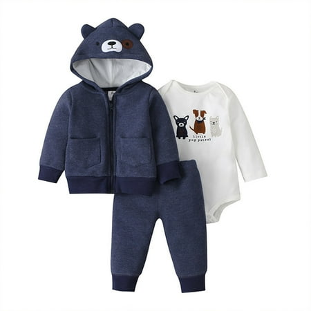 

YDOJG Toddler Girls Outfit Baby Boys Fall Winter Cotton Animal Hooded Coat Jacket Romper Bodysuit Long Sleeve Pants Clothes Set