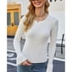 thumbnail image 4 of Suéter de cuello redondo de otoño e invierno, top de punto de color puro, suéter de punto blanco de manga larga XL para mujer, 4 of 8