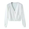 thumbnail image 4 of HNMKIU Womens Cardigan Short Cropped Long Sleeve Knit Sweater High Waist Fit Lightweight Button Up Spring Top White,XL, 4 of 6