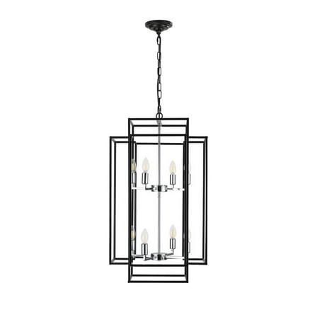 8-Light Adjustable Farmhouse Chandelier - Black Geometric Foyer Pendant Light with Chrome Base for Kitchen Island & Dining Room (E12 Bulbs Not Included)