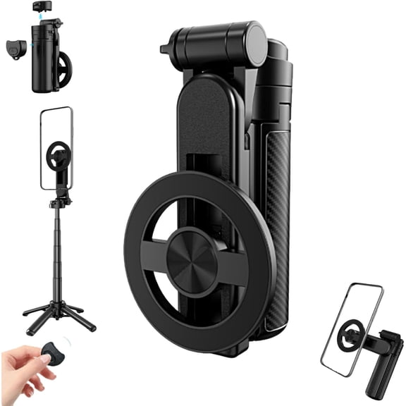 Magnetic Pocket Selfie Stick, Bluetooth Remote Compact Aluminum Tripod Stand for All Smartphones, 360° Rotation Multifunctional Phone Holder for Travel Vlogging & Mobile Photography