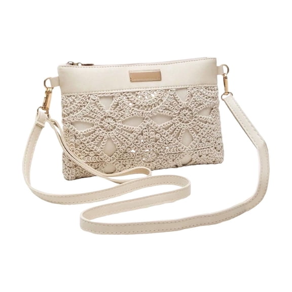 Womens Handbag Crochet Elegant Hollow out Beach Casual Shoulder Bags with Floral Accent Boho Crossbody Purse Bag