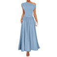 thumbnail image 2 of Ruffle Dress Women, Cotton Casual Wrap One Shoulder Sexy Tunic Maxi Dress With Pockets Long Black Dress For Women Bride Dresses Wedding Womens Dresses Gothic Dresses (XL, Sky Blue) ZMTing, 2 of 5