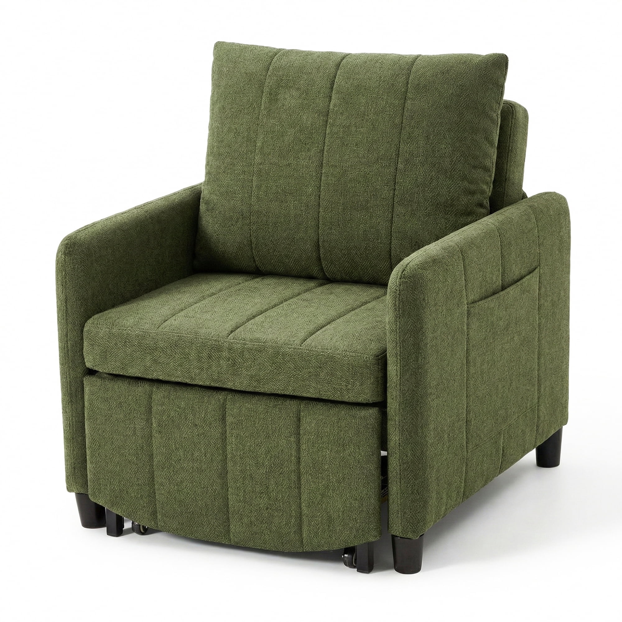 YIKEMA 4-in-1 Convertible Sleeper Chair Bed, 84 Inch Extra Long Pull Out Sofa for Tall Guests, Adjustable Backrest Lounge with Side Storage & Metal Frame, 500 lbs Capacity, Green